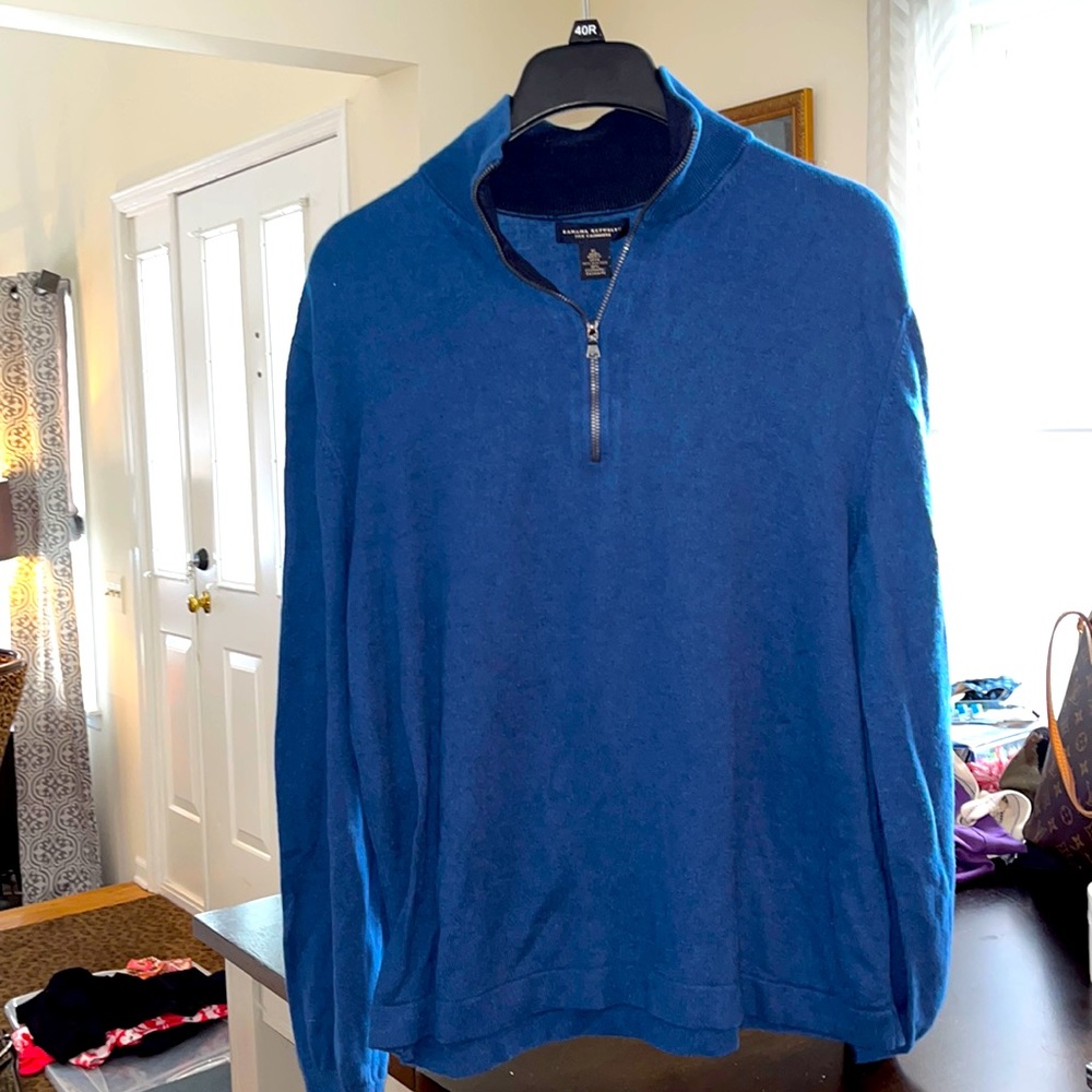 Banana republic, extra-large, silk cashmere, long sleeve blue quarter zip